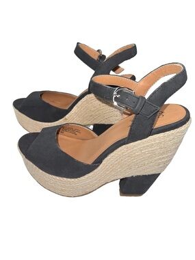 Seychelles Black Espadrille Platform Wedge Sandals 6.5 Ankle Strap NWOB
